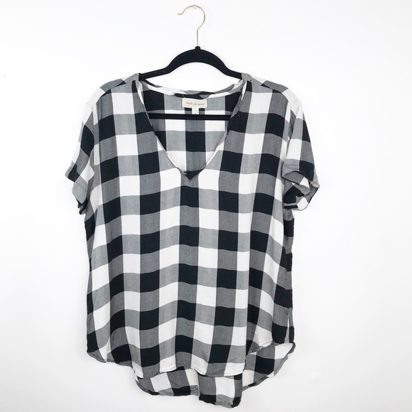 Anthropologie Tops - Cloth & stone gingham blouse short sleeve